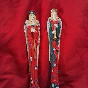 Festive Angel Figurines in Red and Green